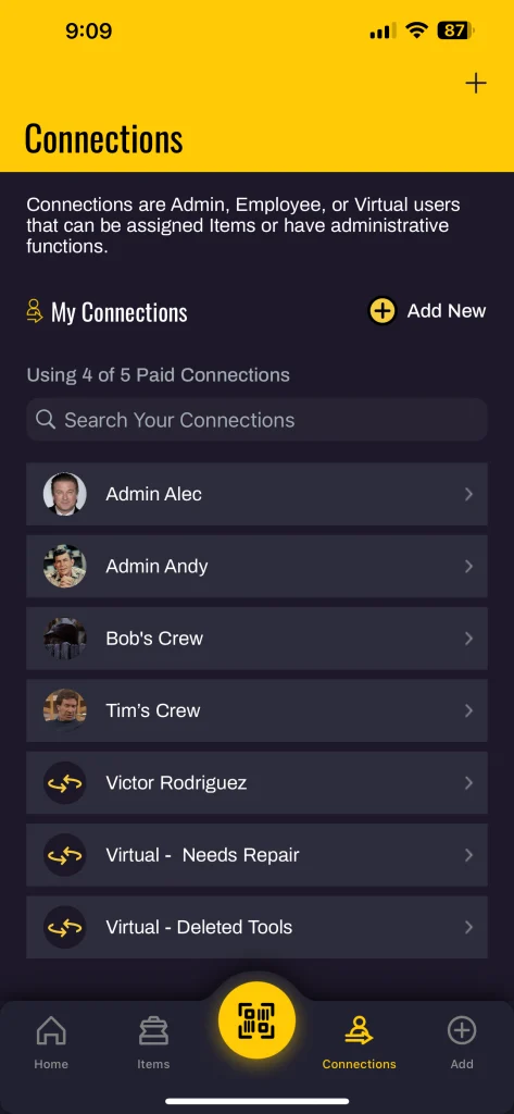 share tools with Connections in the app