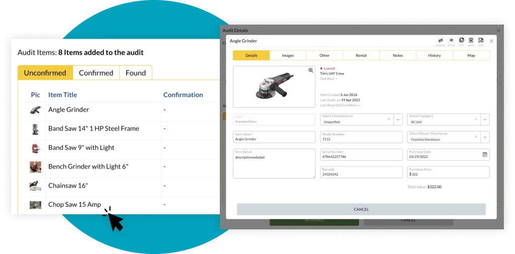 view Item record from the Audits screen