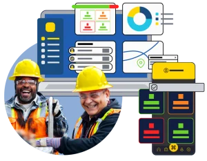 small tool tracking with ShareMyToolbox showing a drawing of web portal and mobile app for contractors and field teams