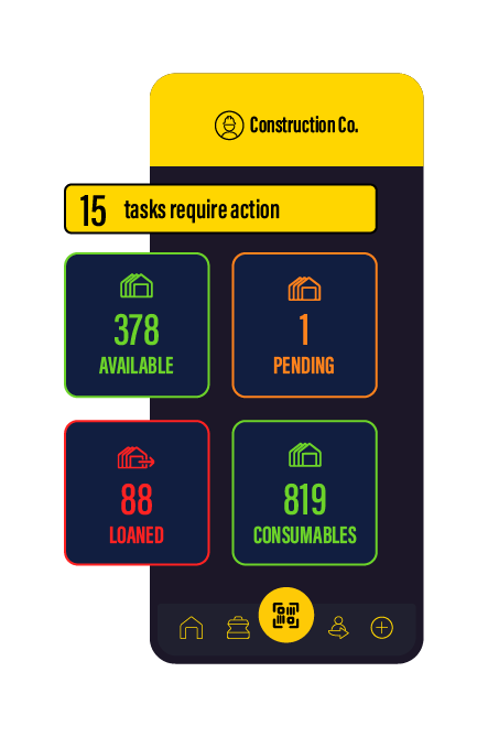 ShareMyToolbox tool management App showing Home Page Dashboard for Getting Organized